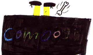 Felt pen drawing of legs sticking out of compost bin.
