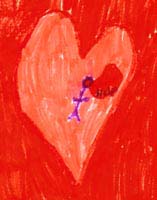 Drawing of a girl and heart.